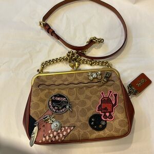 RARE COACH Keith Haring Canvas Embellished Patchwork Kisslock Crossbody 31069
